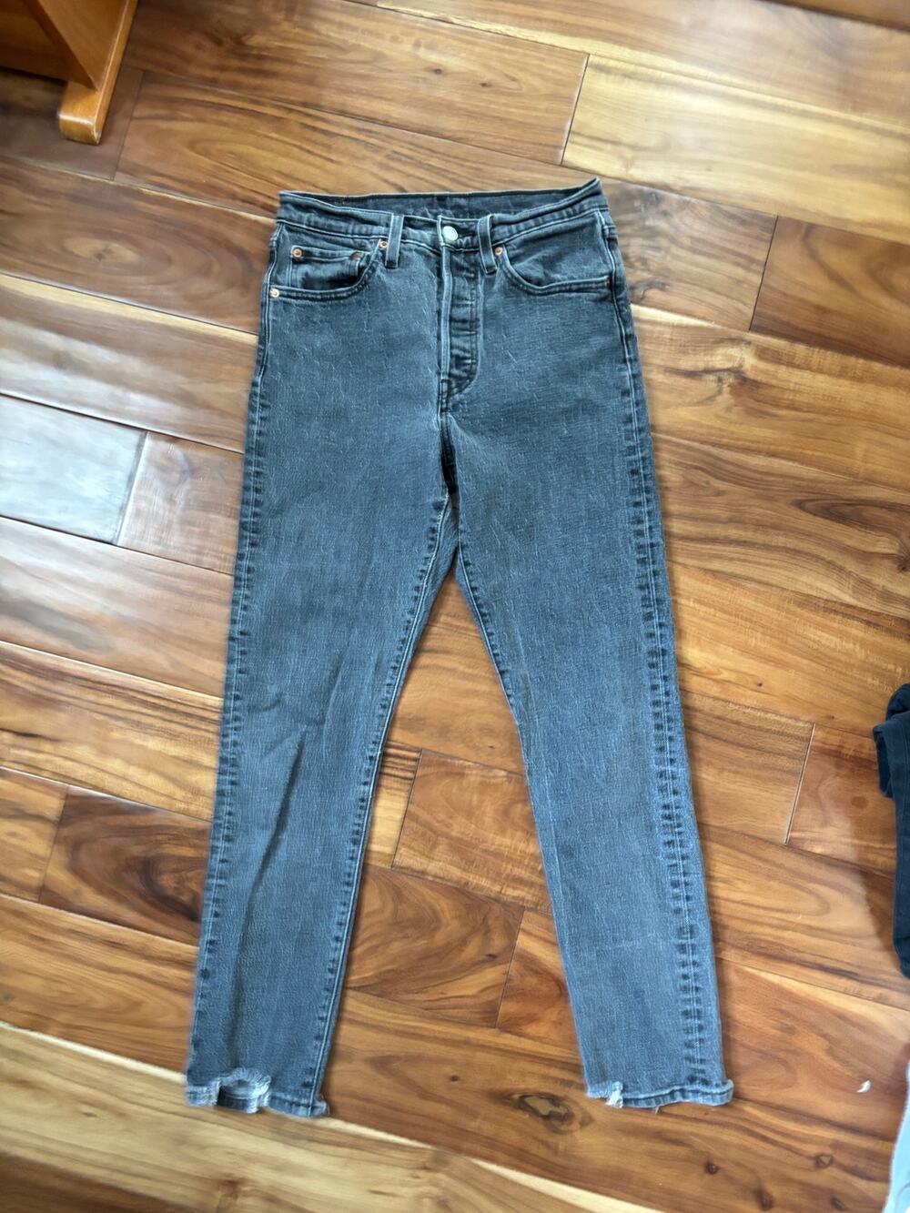 Levis 501 Skinny Jeans Acid Wash Grey Charcoal 27 High Rise Button Fly Raw Hem